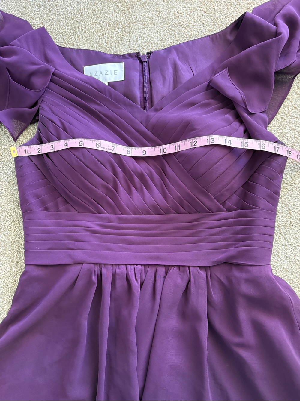 AZAZIE Purple Chiffon Dress Short Ruffle Sleeved Formal Bridal Midi Dress A12 - Picture 6 of 9